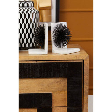 Orsina Mirano Starburst Bookends | Black Metal & White Marble Set