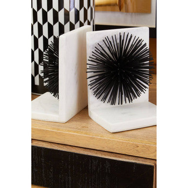 Orsina Mirano Starburst Bookends | Black Metal & White Marble Set