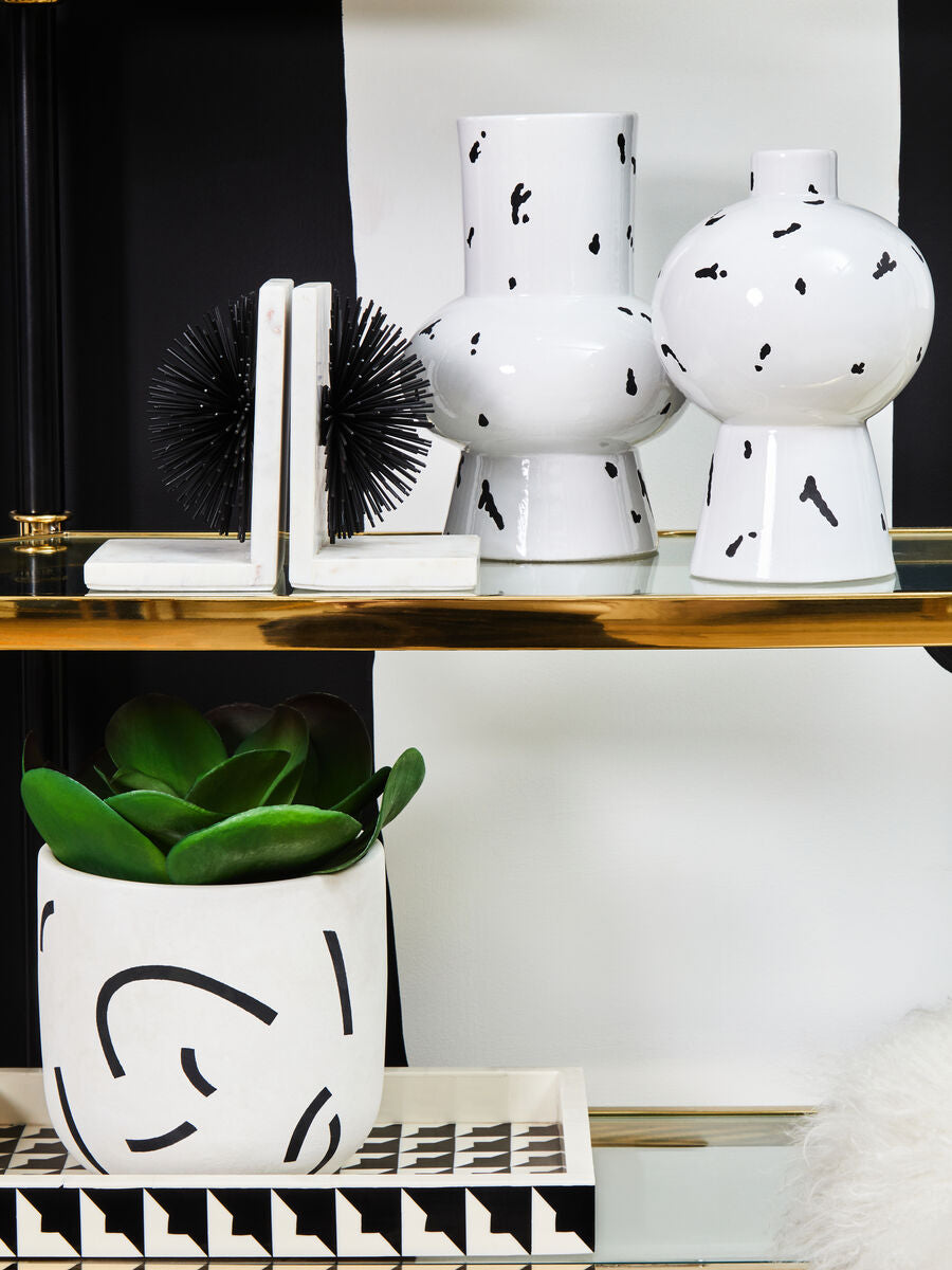 Orsina Mirano Starburst Bookends | Black Metal & White Marble Set