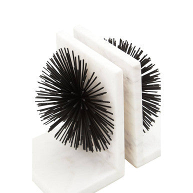 Orsina Mirano Starburst Bookends | Black Metal & White Marble Set