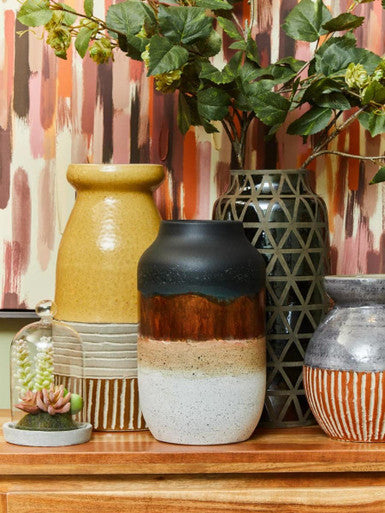 Nova Orange Earthenware Vase | Orsina Two-Tone Textured Modern Decor