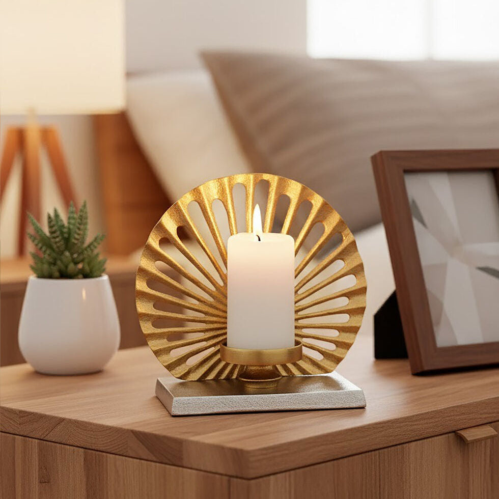 Orsina Dion Small Two-Toned Silver and Gold Pillar Candle Holder