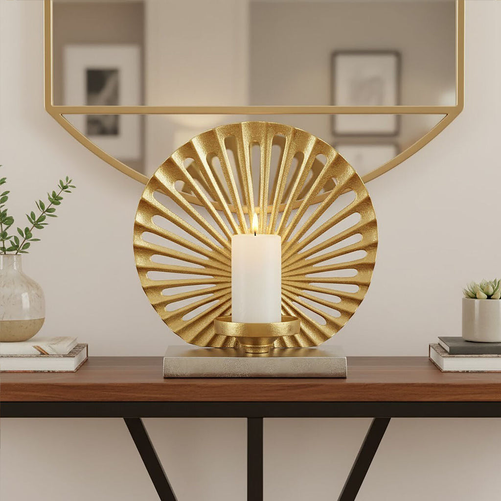 Orsina Dion Large Two-Toned Silver and Gold Metallic Candle Holder