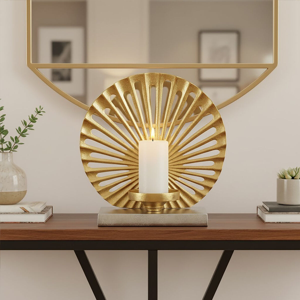 Orsina Dion Large Two-Toned Silver and Gold Metallic Candle Holder