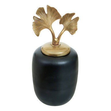 Orsina Danna Large Ginkgo Decorative Jar – Black & Metallic Gold