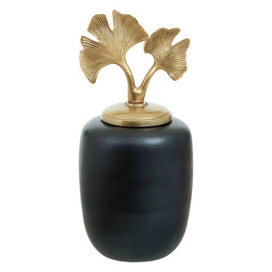 Orsina Danna Large Ginkgo Decorative Jar – Black & Metallic Gold