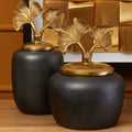 Orsina Danna Large Ginkgo Decorative Jar – Black & Metallic Gold
