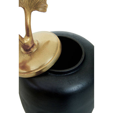 Orsina Danna Large Ginkgo Decorative Jar – Black & Metallic Gold