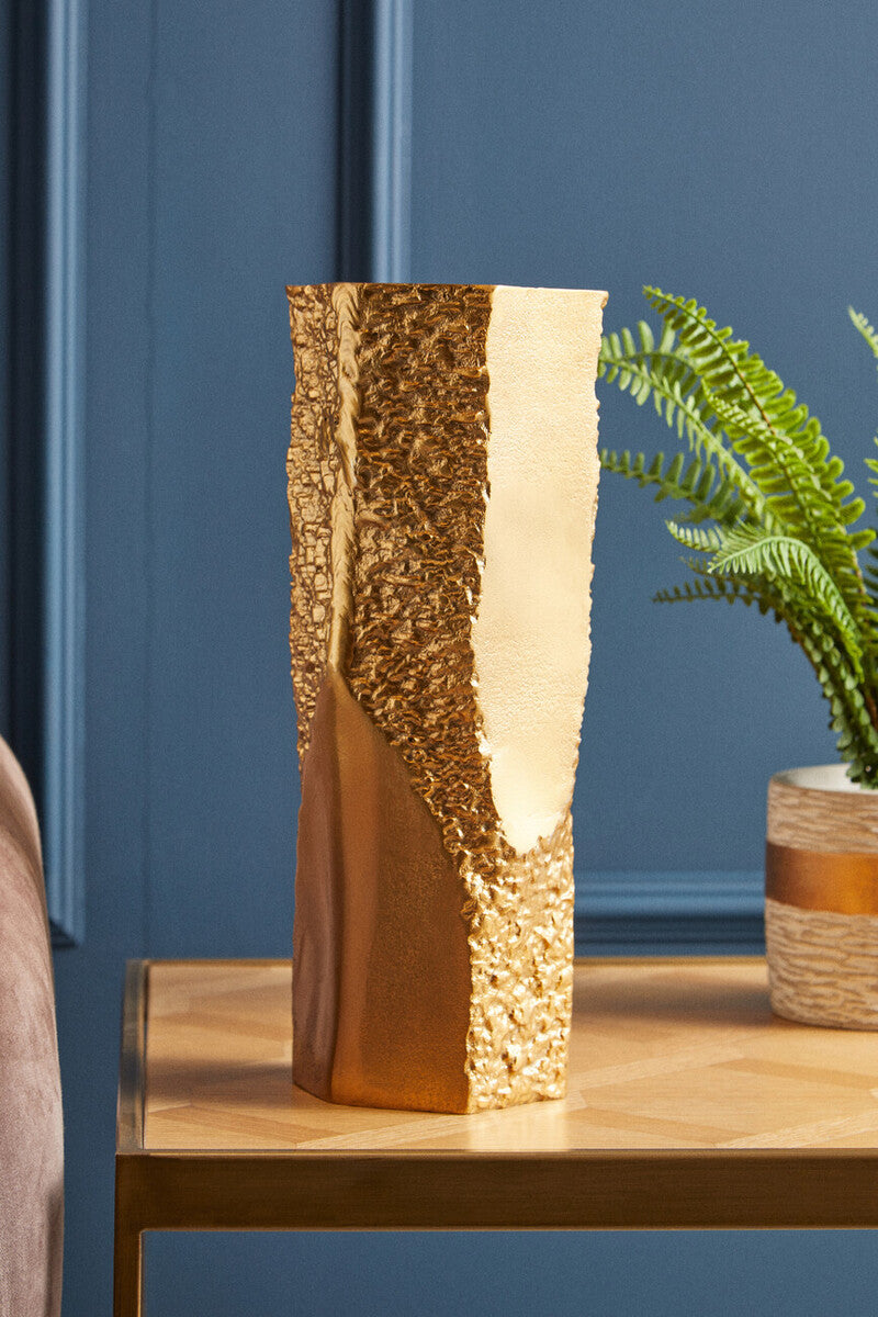 Orsina Dante Small Gold Textured Vase – Asymmetric Metallic Decor