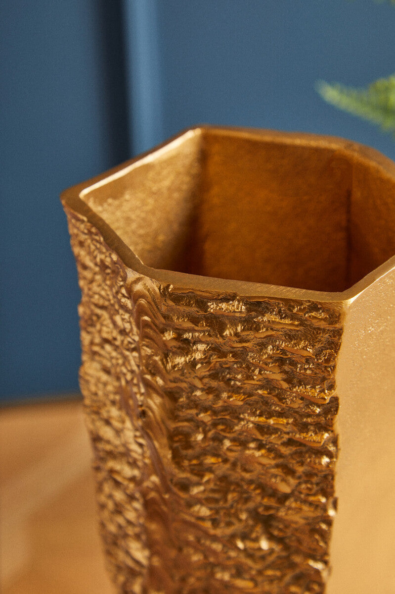Orsina Dante Small Gold Textured Vase – Asymmetric Metallic Decor