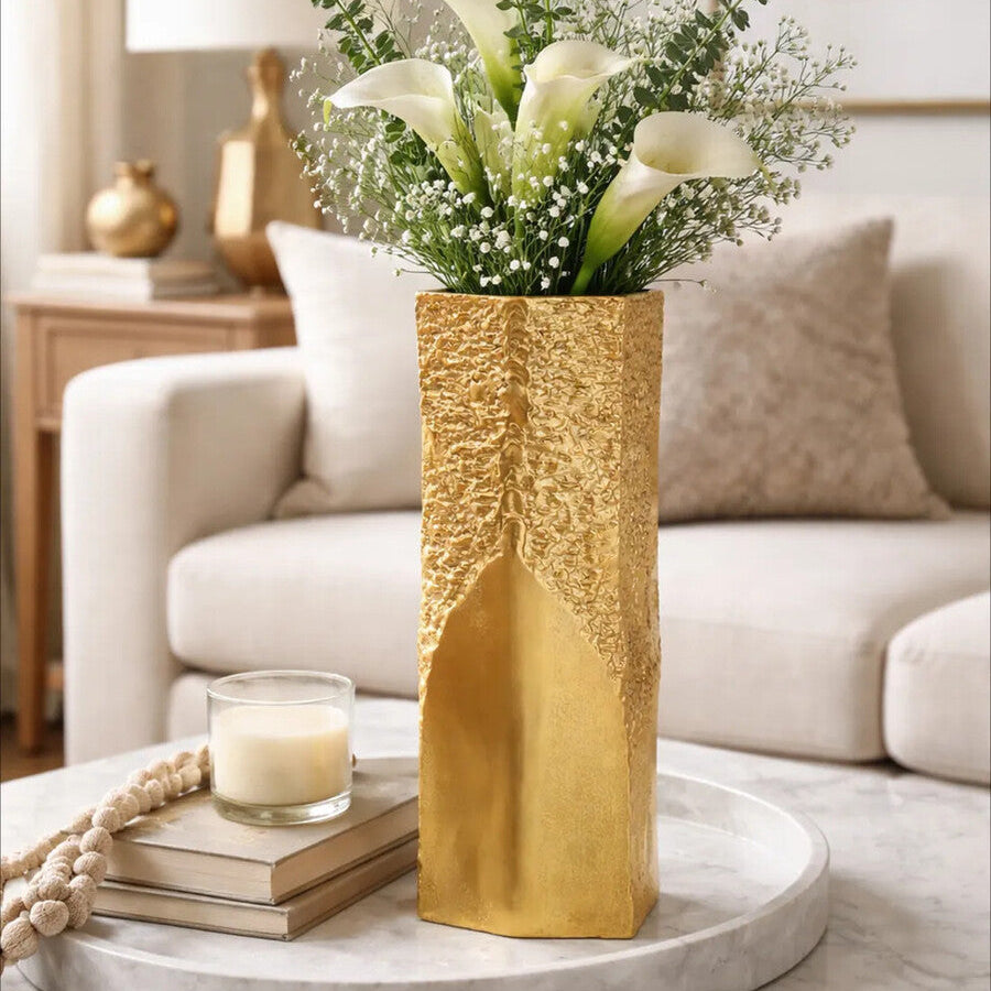 Orsina Dante Small Gold Textured Vase – Asymmetric Metallic Decor