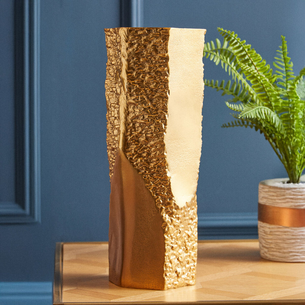 Orsina Dante Small Gold Textured Vase – Asymmetric Metallic Decor