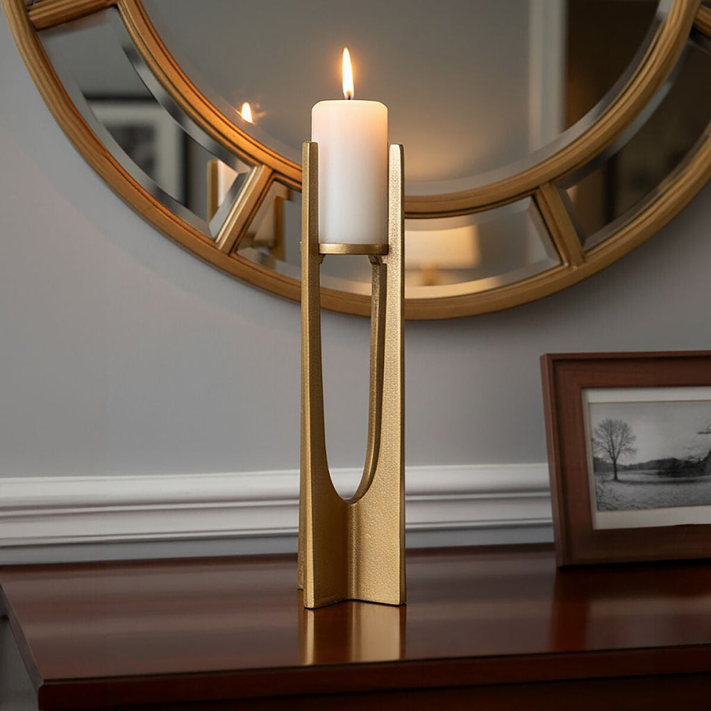 Orsina Dante Large Gold Aluminium Pillar Candle Holder – 80cm
