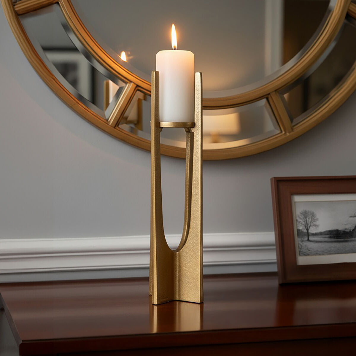 Orsina Dante Large Gold Aluminium Pillar Candle Holder – 80cm