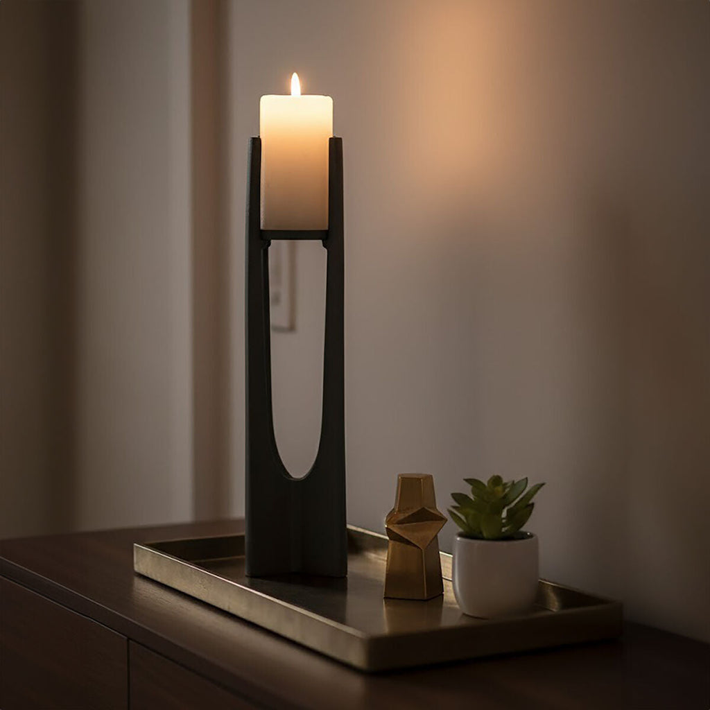 Orsina Dante Large Grey Aluminium Pillar Candle Holder – Distressed Finish