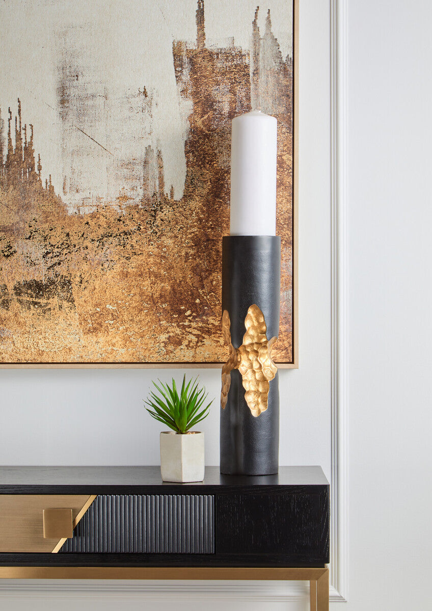 Orsina Daito Large Black and Gold Aluminium Taper Candle Holder