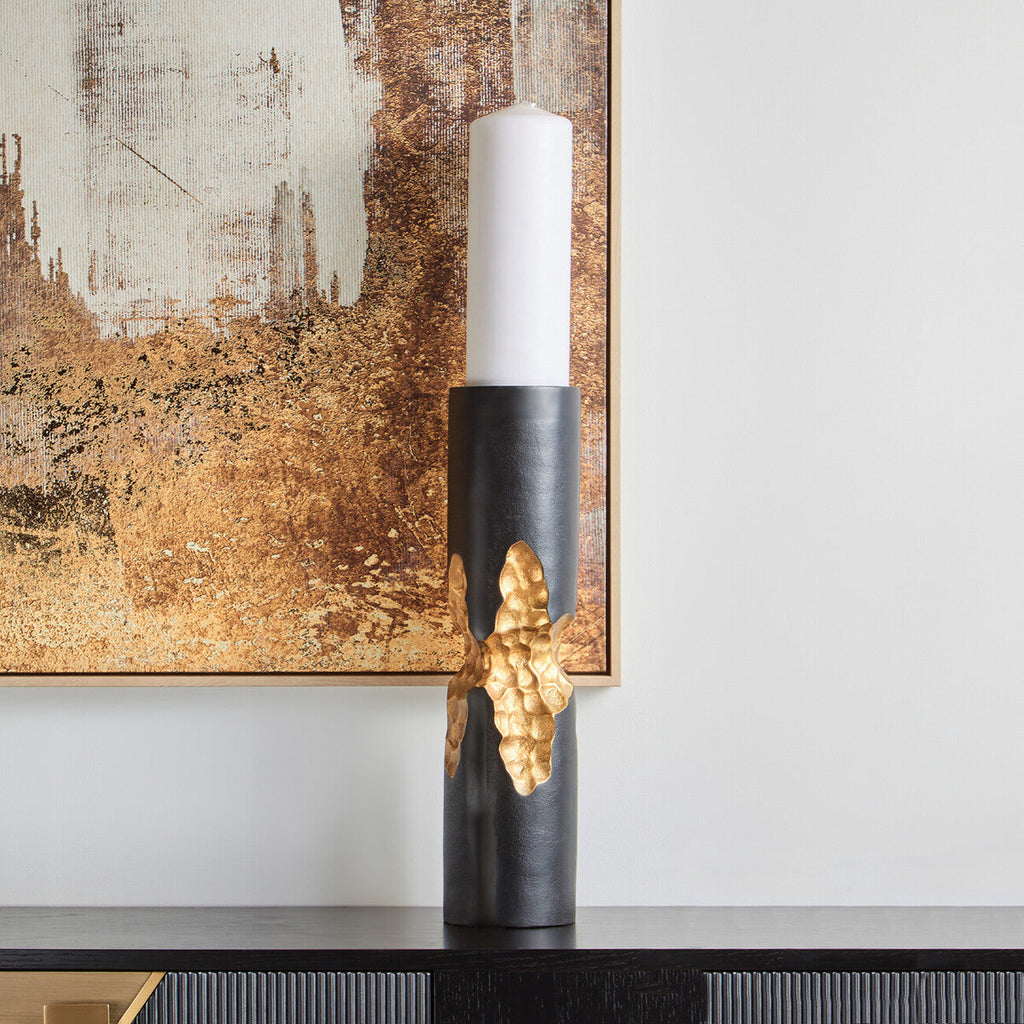 Orsina Daito Large Black and Gold Aluminium Taper Candle Holder