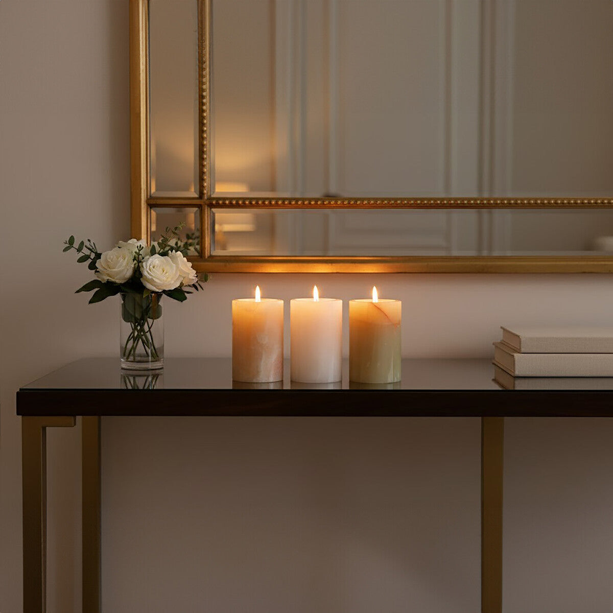 Orsina Oleena Onyx Tealight Holders – Set of 3 Natural Stone Decor