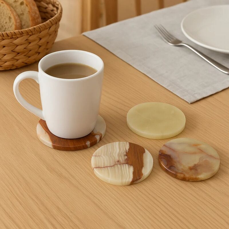 Orsina Oleena Onyx Coasters – Set of 4 Natural Stone Table Protectors