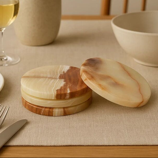 Orsina Oleena Onyx Coasters – Set of 4 Natural Stone Table Protectors