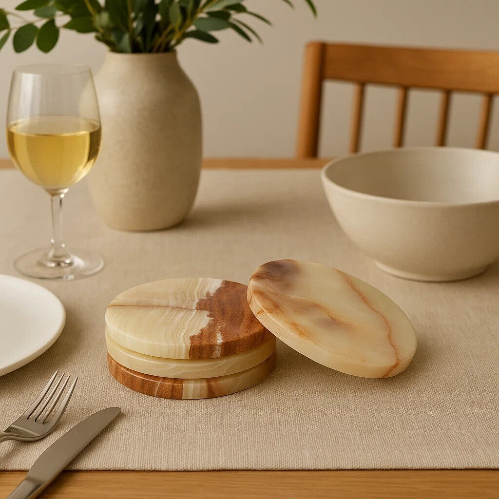 Orsina Oleena Onyx Coasters – Set of 4 Natural Stone Table Protectors