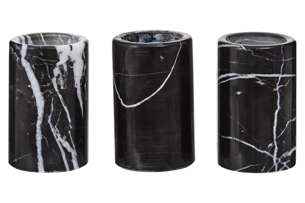 Orsina Salmo Black Marble Tealight Holders – Set of 3 Luxury Accents