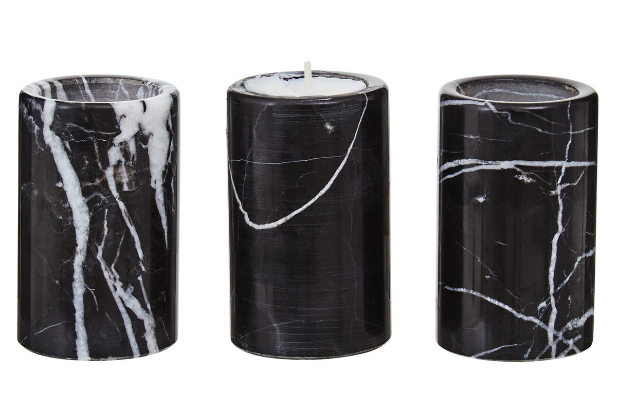 Orsina Salmo Black Marble Tealight Holders – Set of 3 Luxury Accents