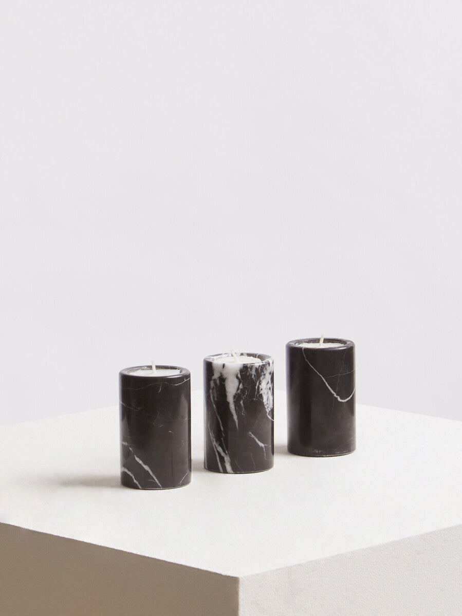 Orsina Salmo Black Marble Tealight Holders – Set of 3 Luxury Accents