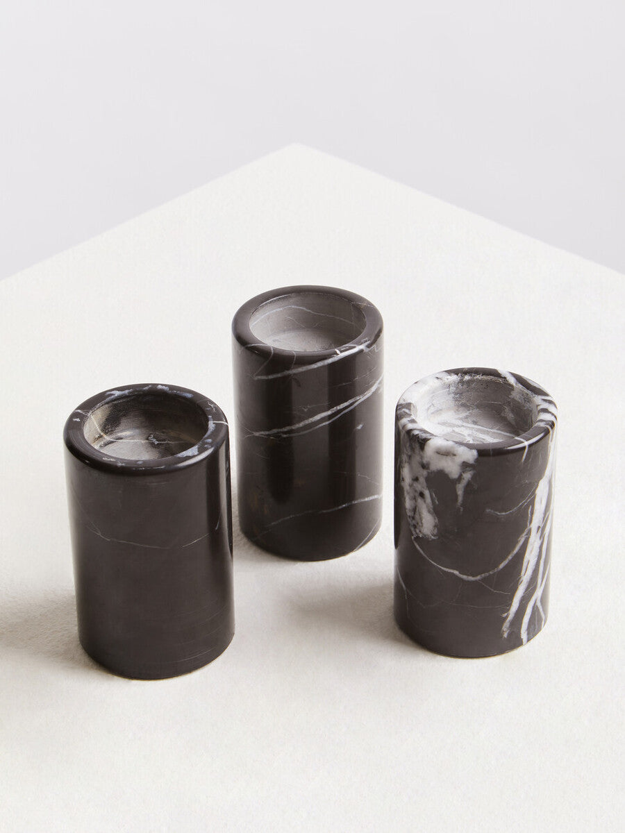 Orsina Salmo Black Marble Tealight Holders – Set of 3 Luxury Accents