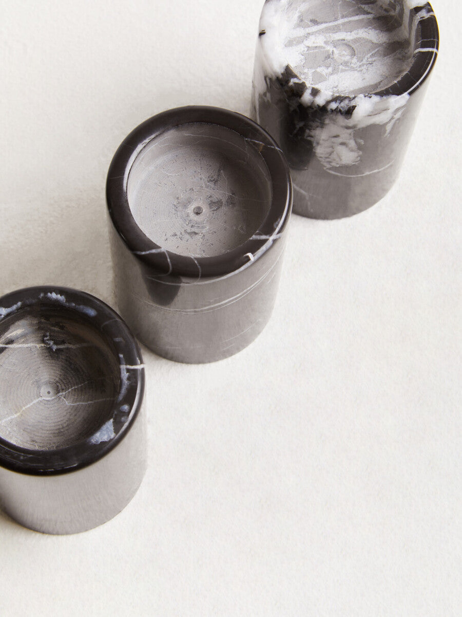 Orsina Salmo Black Marble Tealight Holders – Set of 3 Luxury Accents
