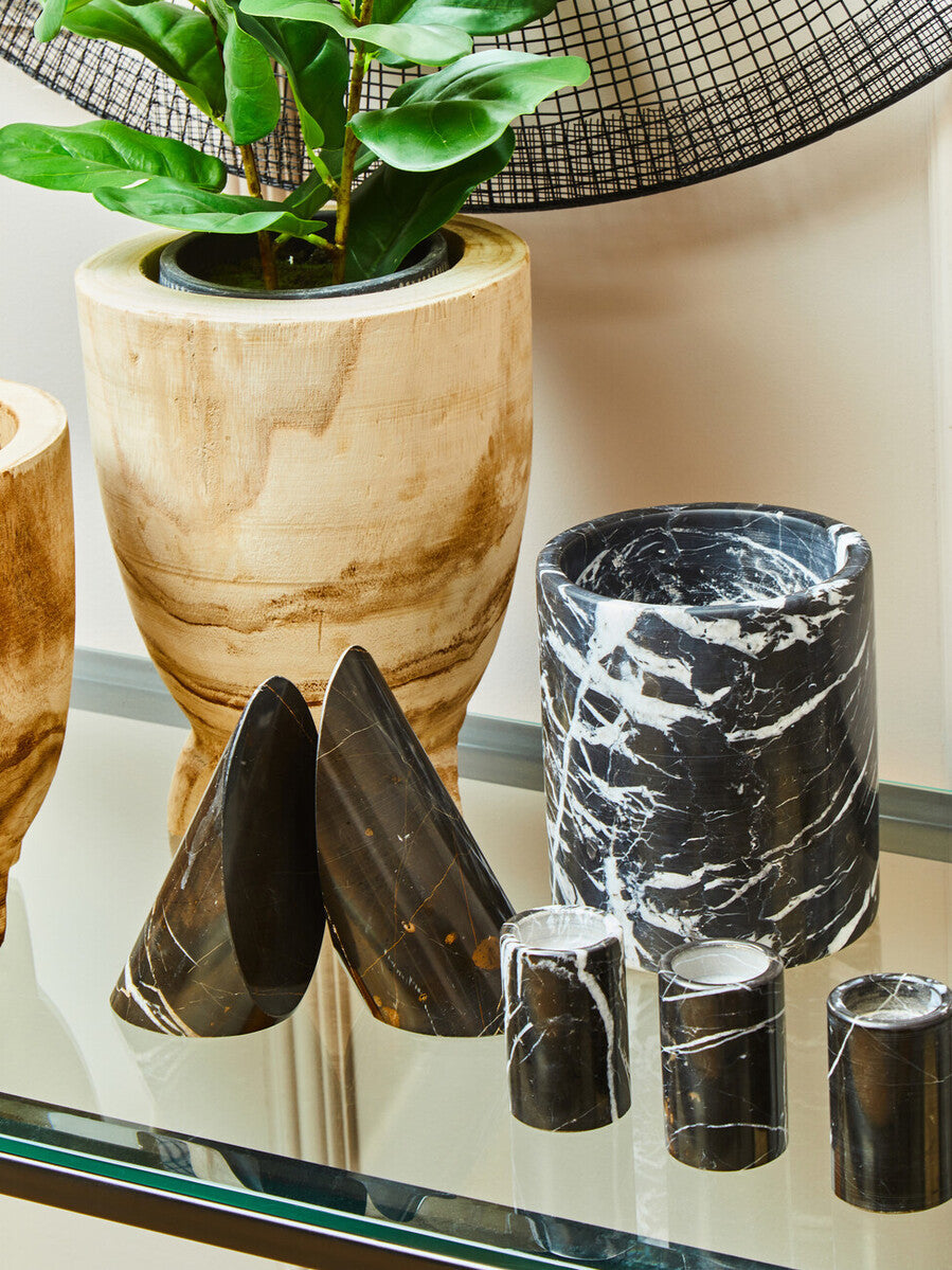 Orsina Salmo Black Marble Tealight Holders – Set of 3 Luxury Accents