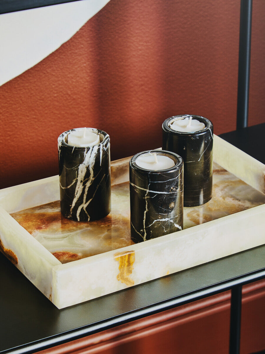Orsina Salmo Black Marble Tealight Holders – Set of 3 Luxury Accents