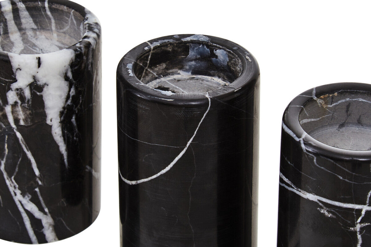Orsina Salmo Black Marble Tealight Holders – Set of 3 Luxury Accents