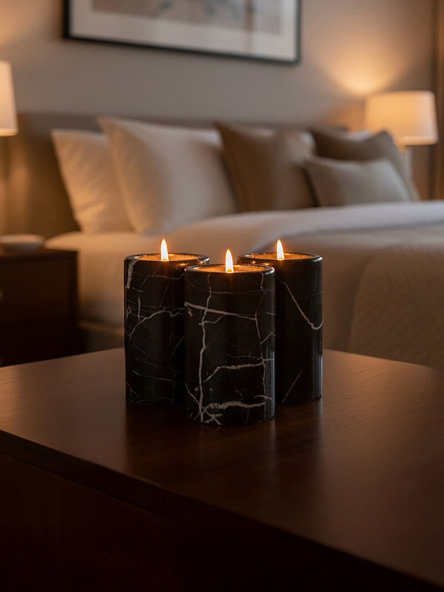 Orsina Salmo Black Marble Tealight Holders – Set of 3 Luxury Accents