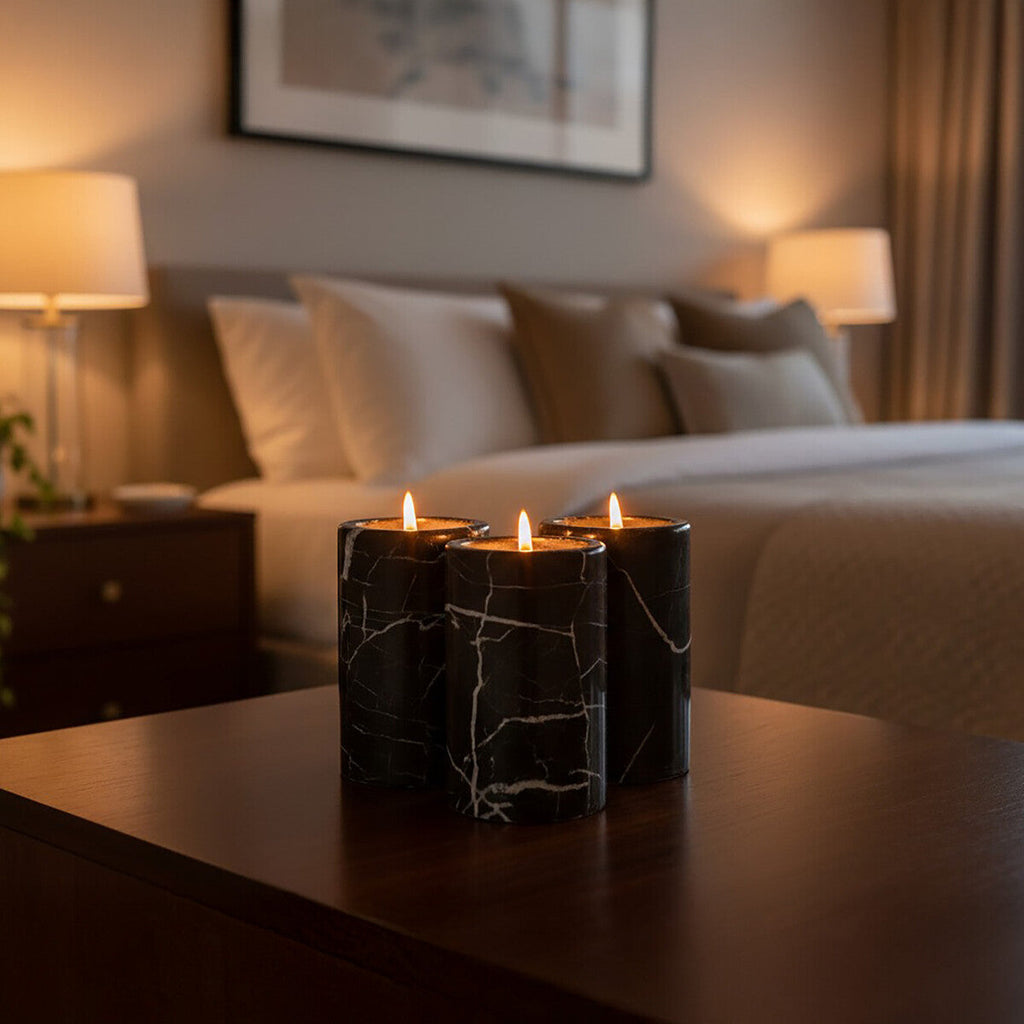 Orsina Salmo Black Marble Tealight Holders – Set of 3 Luxury Accents