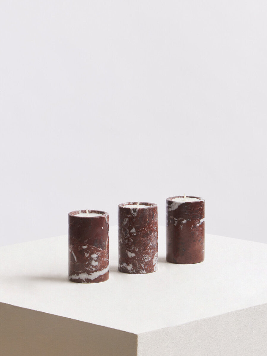 Orsina Salmo Red Marble Tealight Holders – Set of 3 Candle Holders