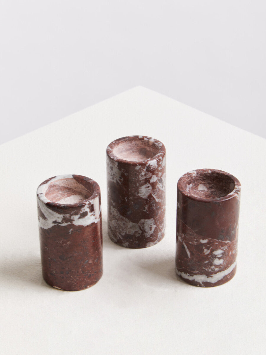 Orsina Salmo Red Marble Tealight Holders – Set of 3 Candle Holders