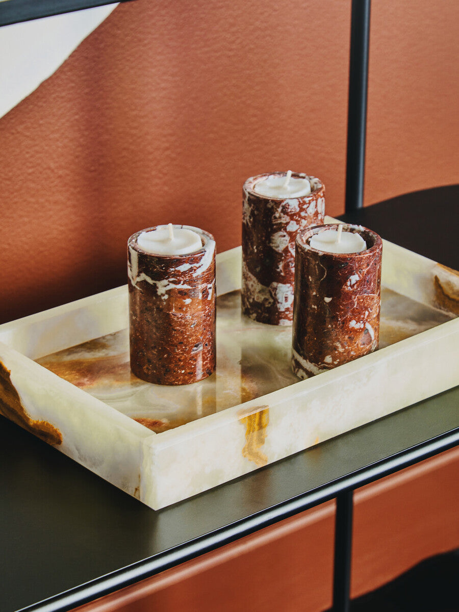 Orsina Salmo Red Marble Tealight Holders – Set of 3 Candle Holders