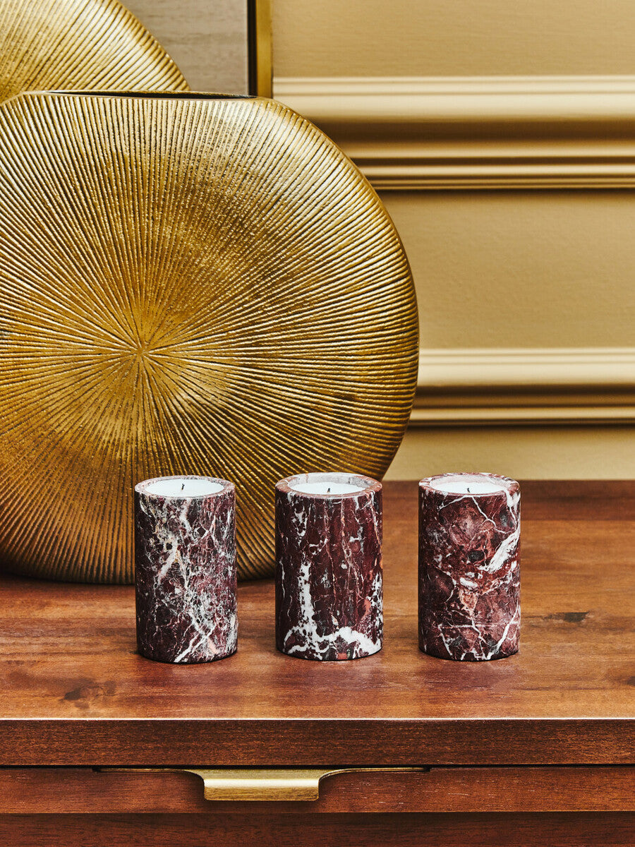 Orsina Salmo Red Marble Tealight Holders – Set of 3 Candle Holders