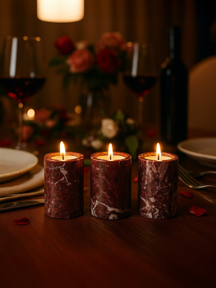 Orsina Salmo Red Marble Tealight Holders – Set of 3 Candle Holders