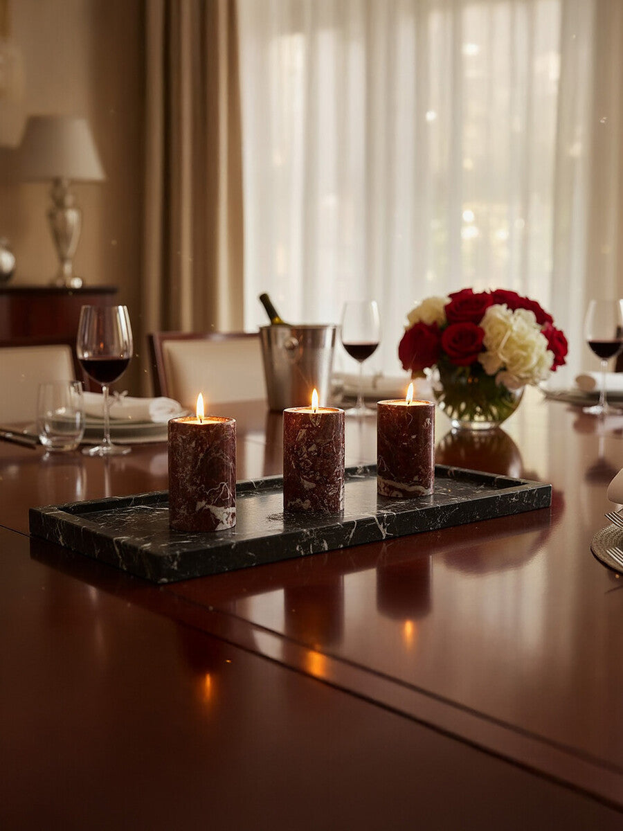 Orsina Salmo Red Marble Tealight Holders – Set of 3 Candle Holders