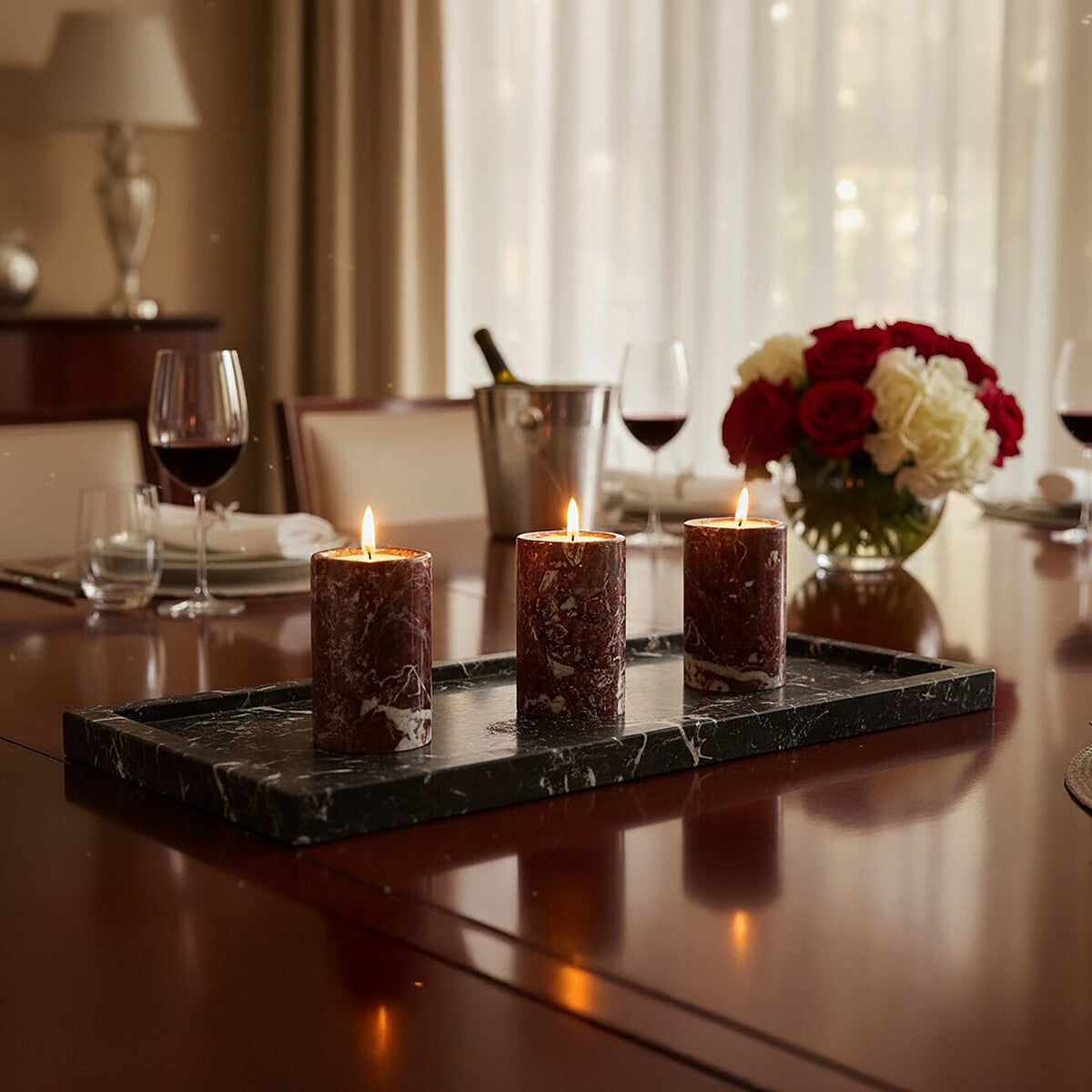 Orsina Salmo Red Marble Tealight Holders – Set of 3 Candle Holders