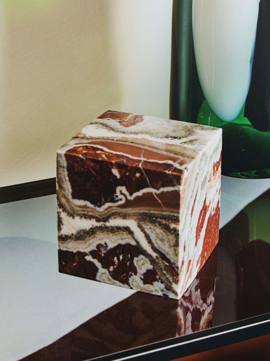 Orsina Salmo Marble Cube Ornament – Modern Geometric Stone Sculpture