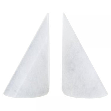 Orsina Salmo White Marble Bookends – Set of 2 Polished Stone Organizers