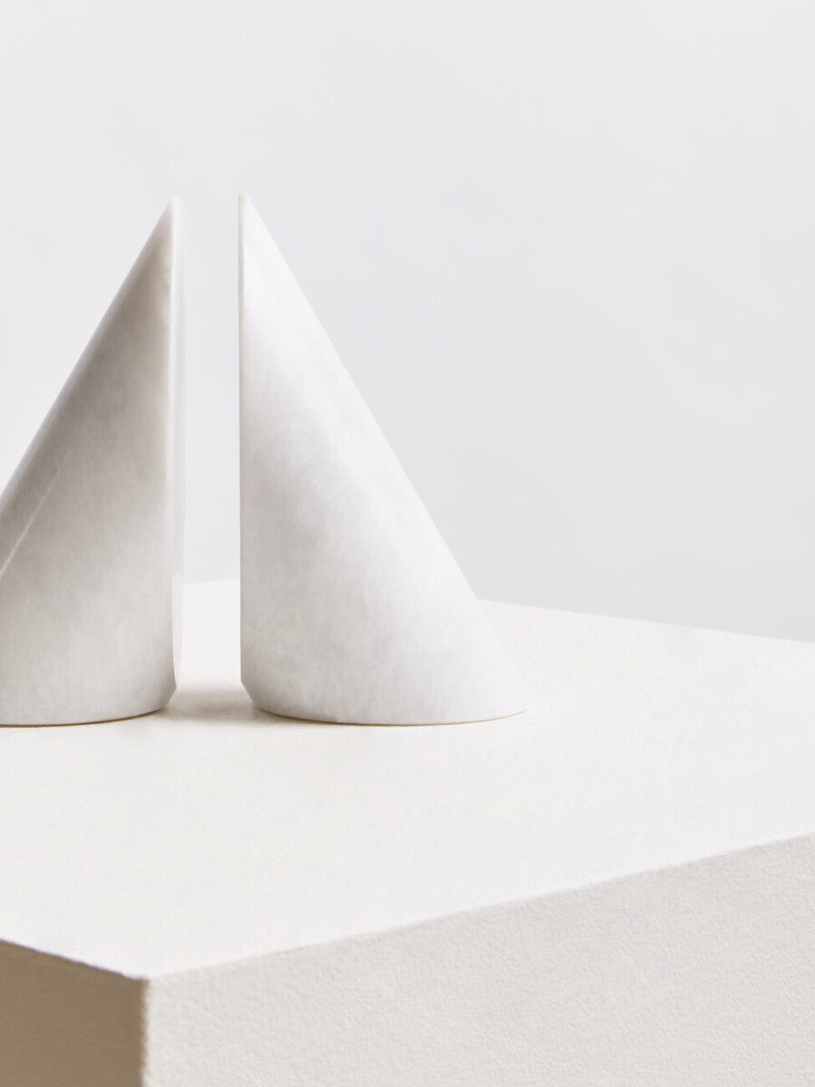 Orsina Salmo White Marble Bookends – Set of 2 Polished Stone Organizers