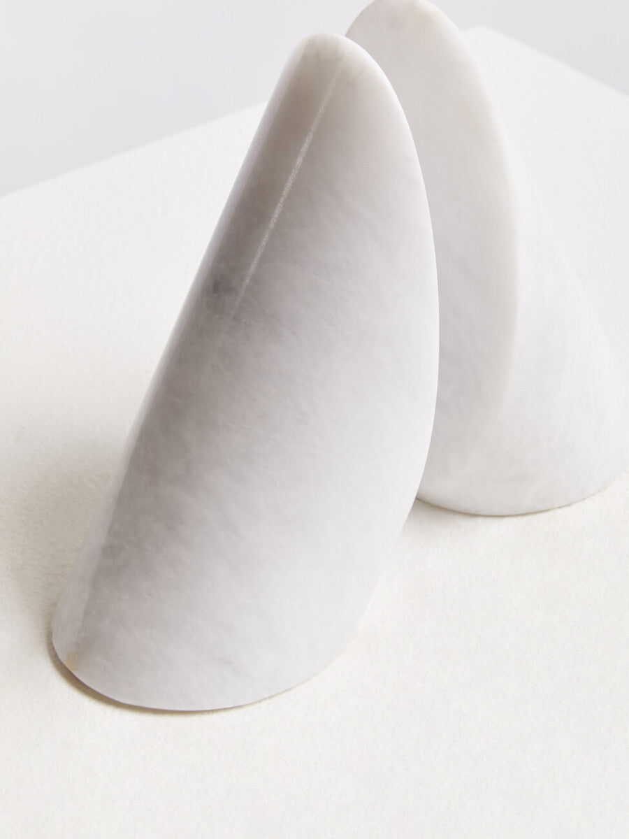 Orsina Salmo White Marble Bookends – Set of 2 Polished Stone Organizers