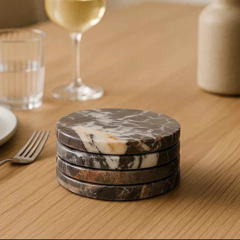 Orsina Salmo Black Marble Coasters – Set of 4 Square Stone Coasters