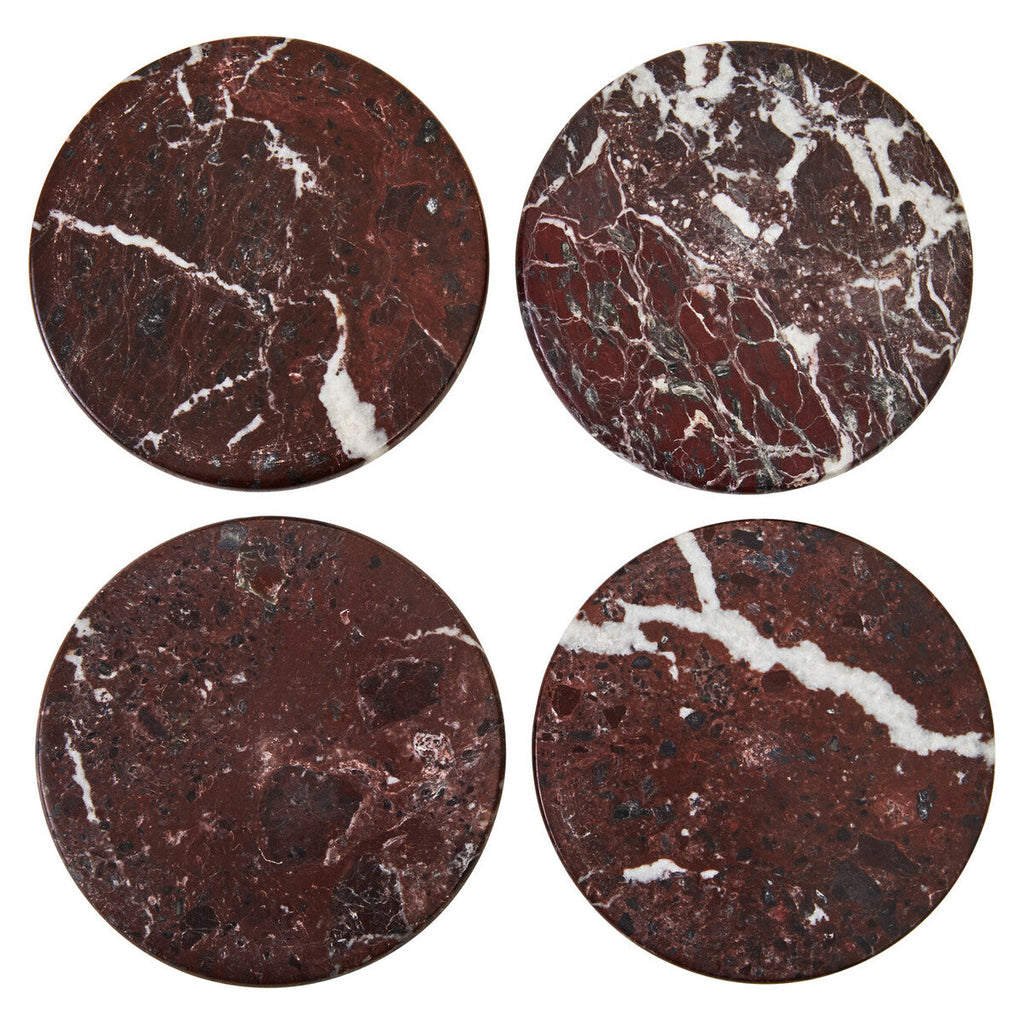 Orsina Salmo Red Marble Coasters – Set of 4 Polished Natural Stone
