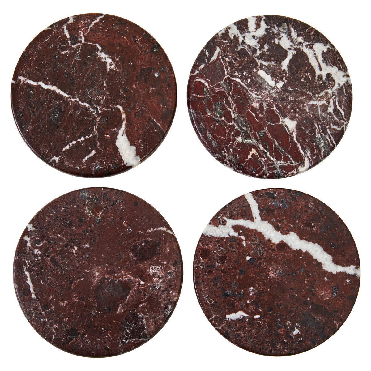 Orsina Salmo Red Marble Coasters – Set of 4 Polished Natural Stone