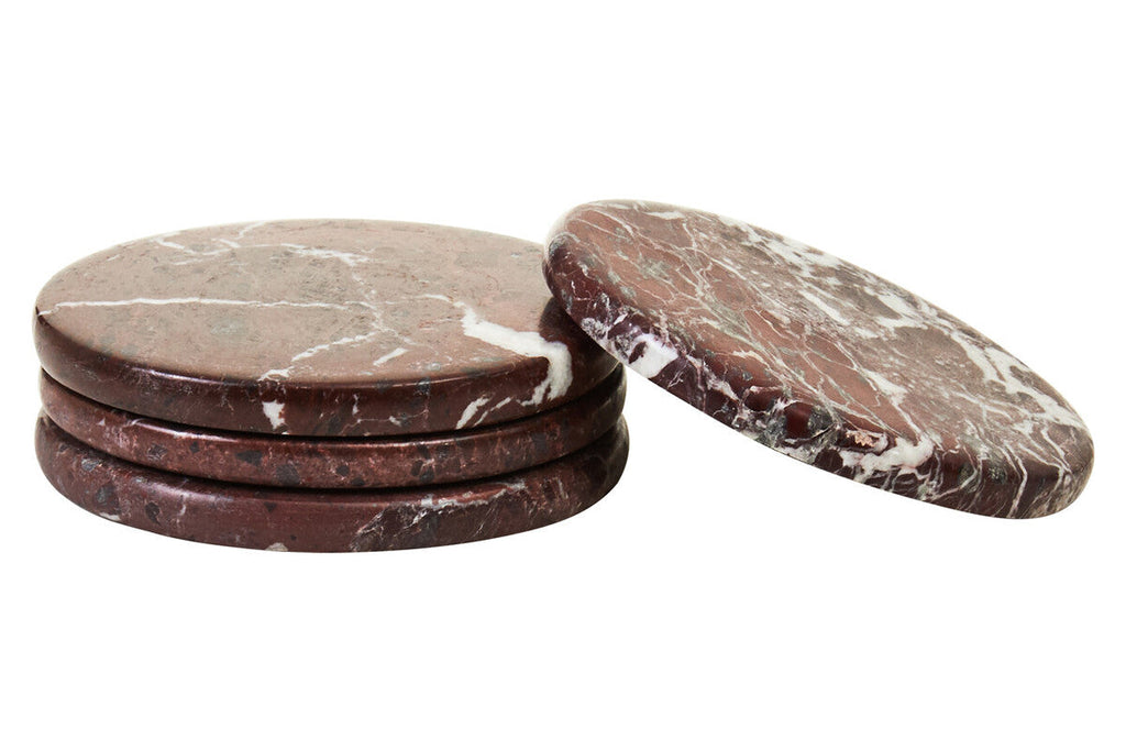 Orsina Salmo Red Marble Coasters – Set of 4 Polished Natural Stone